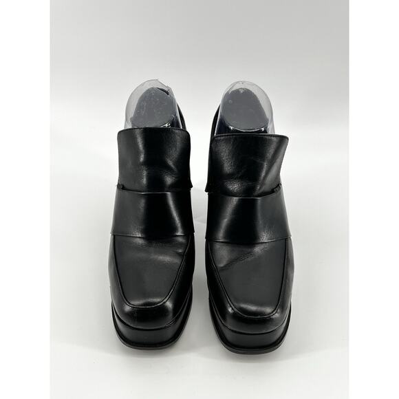 Zara Woman Black Leather Square Toe Platform Heeled Loafers Size 39 - Picture 2 of 9